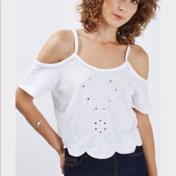 Topshop Tops - Topshop Crop Top Crochet Cold Shoulder Tank